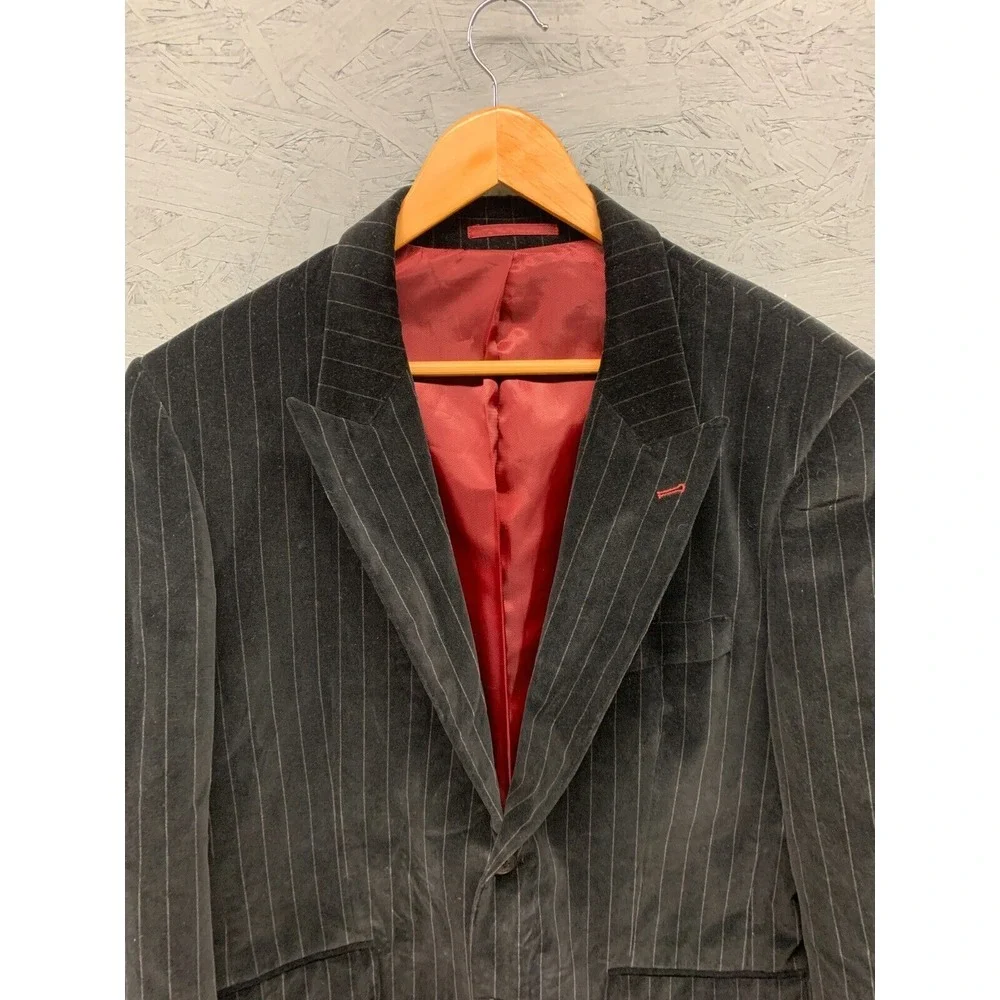 Michael Brandon Men’s XL 44 Black Pinstripe Corduroy Blazer Jacket Lined‎ Formal